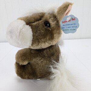 Vintage Fine Toy Squeeze Pals Brown Sitting Horse Plush Stuffed Animal 7" White